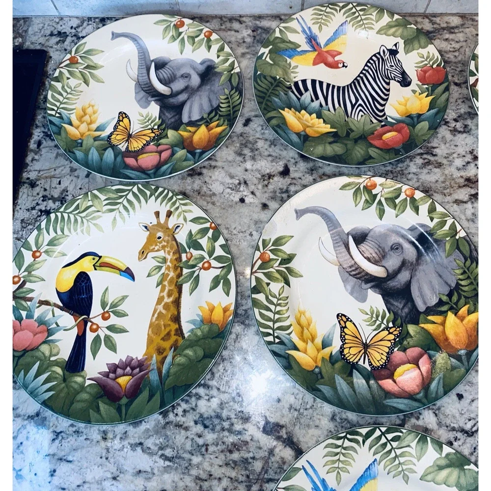 Set of 11 Sakura Jungle Animals Stephanie Stouffer Stoneware Dinner Salad 10